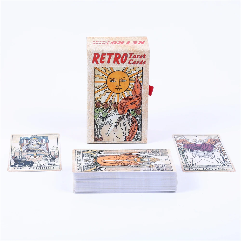 12*7cm Retro Tarot Deck In Sliding Rigid Gift Box 78 Pcs Vintage Tarot Cards with Guidebook and Drawstring Pouch 4