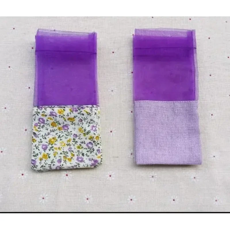 100pcs Lavender sachet empty bag mesh stitching transparent linen beam pocket small floral dried flower filling