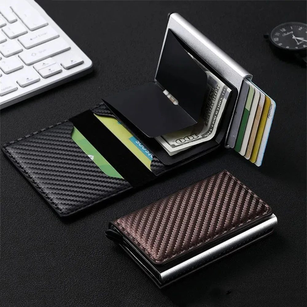 Wallet card holder credit card holder card holder card wallet document card wallet wallet card bag RFID Card Holder Men Pu Leather Large Capacity Aluminum Alloy Card Holder Anti Theft Automatic Degaussing Pop Up Wallet