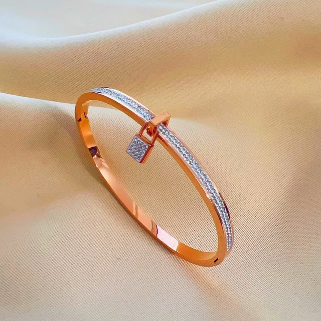 Fashion Round Small Lock Stainless Steel Cubic Zirconia Bracelets For Women Men Gold Silver Color Bracelet Party Daily Jewelry 4