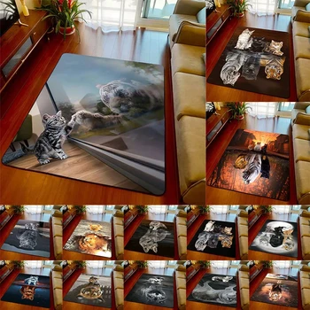 Cute Animal Reflection Carpet Area Rug Carpets for Living Room Bedroom Cat Lion Tiger Animals Anti-slip Rug Game Room Home Decor