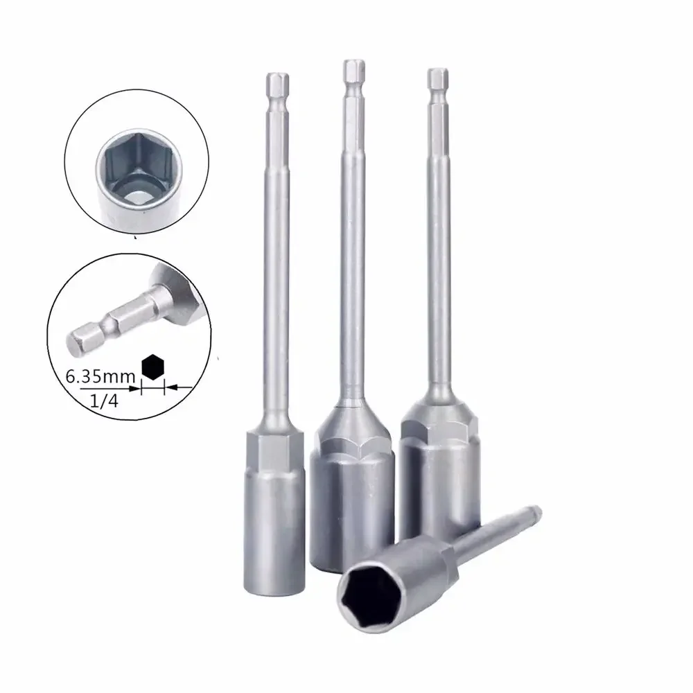 Krachtige 전동 공구용 임팩트 소켓 어댑터, 깊은 파워 너트 드라이버 드릴 비트 세트, 6.35mm 육각 150mm 길이, 6-19mm, 14 개