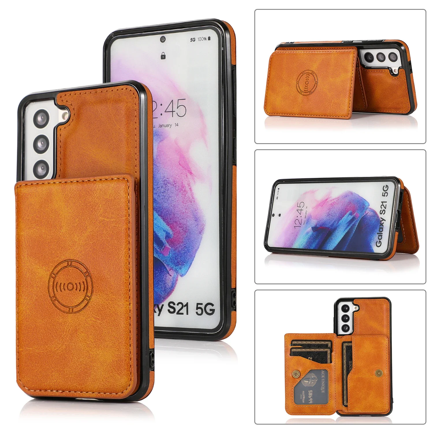 Leather Wallet Stand Case with Card Slots - Universal Fit