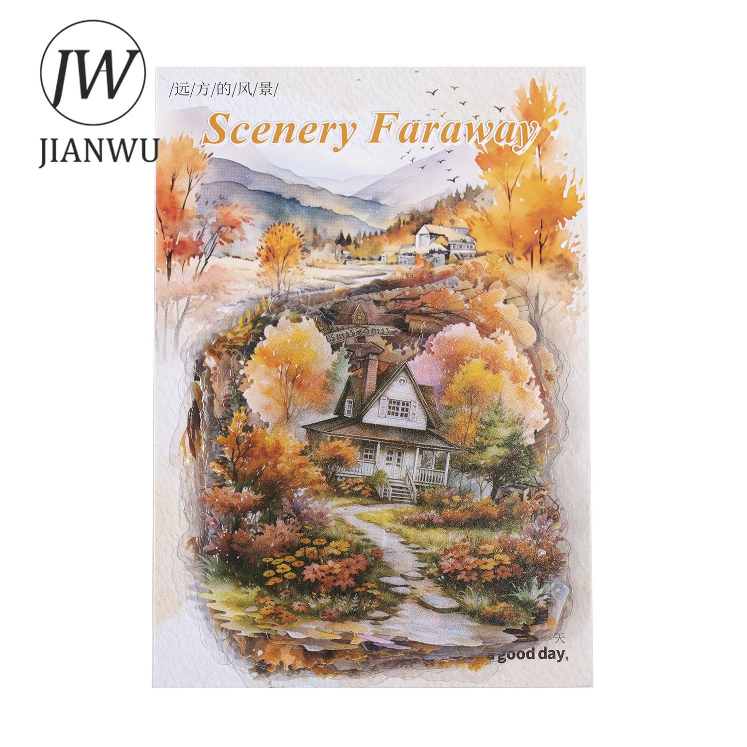 JIANWU 30 Sheets Scenery Faraway Series Vintage Material Decor PET Sticker Creative DIY Journal Collage Scrapbooking Stationery