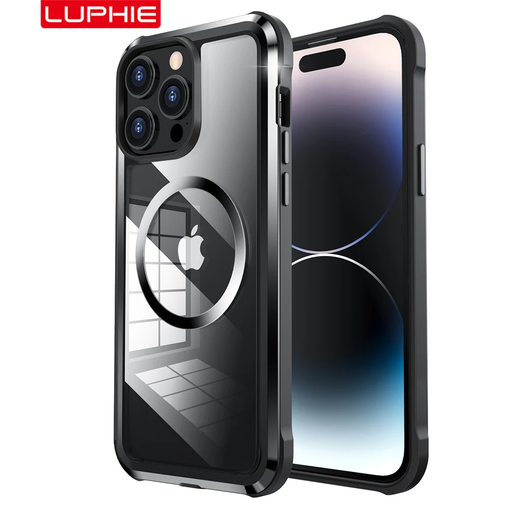 

Защитный чехол LUPHIE для iPhone 14 Pro Max, чехол 14 Plus, Прозрачная Жесткая задняя крышка, мягкая силиконовая рамка, совместимая с зарядным устройством Magsafe