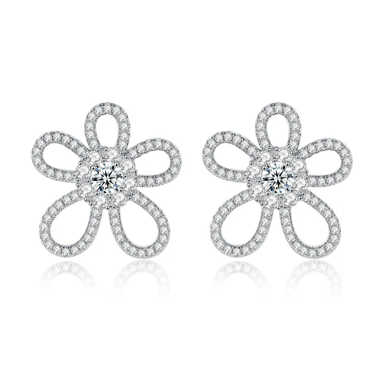 

M-JAJA Flower Moissanite Earrings for Women D Color VVS1 18K White Gold Plated 925 Sterling Silver Stud Earrings Diamond Jewelry