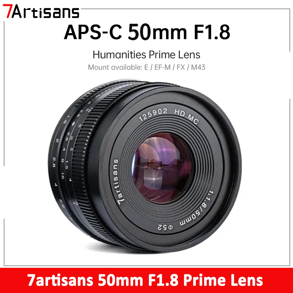 

7artisans 50mm F1.8 APS-C Large Aperture Portrait Prime Lens For Sony E Fuji X Canon EOS-M M43 Mount Mirrorless Cameras Lenses