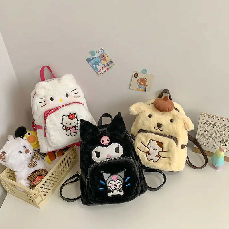 

Kawaii Sanrios Плюшевый Рюкзак Hello Kitty Kuromi Мультфильм Плюшевая сумка аниме мягкая заполняющая животное сумка для девочки день рождения Рождественский подарок