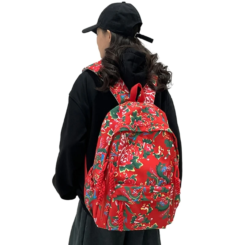Chinese Ethnic Fashion Backpack Northeast Vintage Big Flower Printed Backpack Large Capacity School Bag for Women