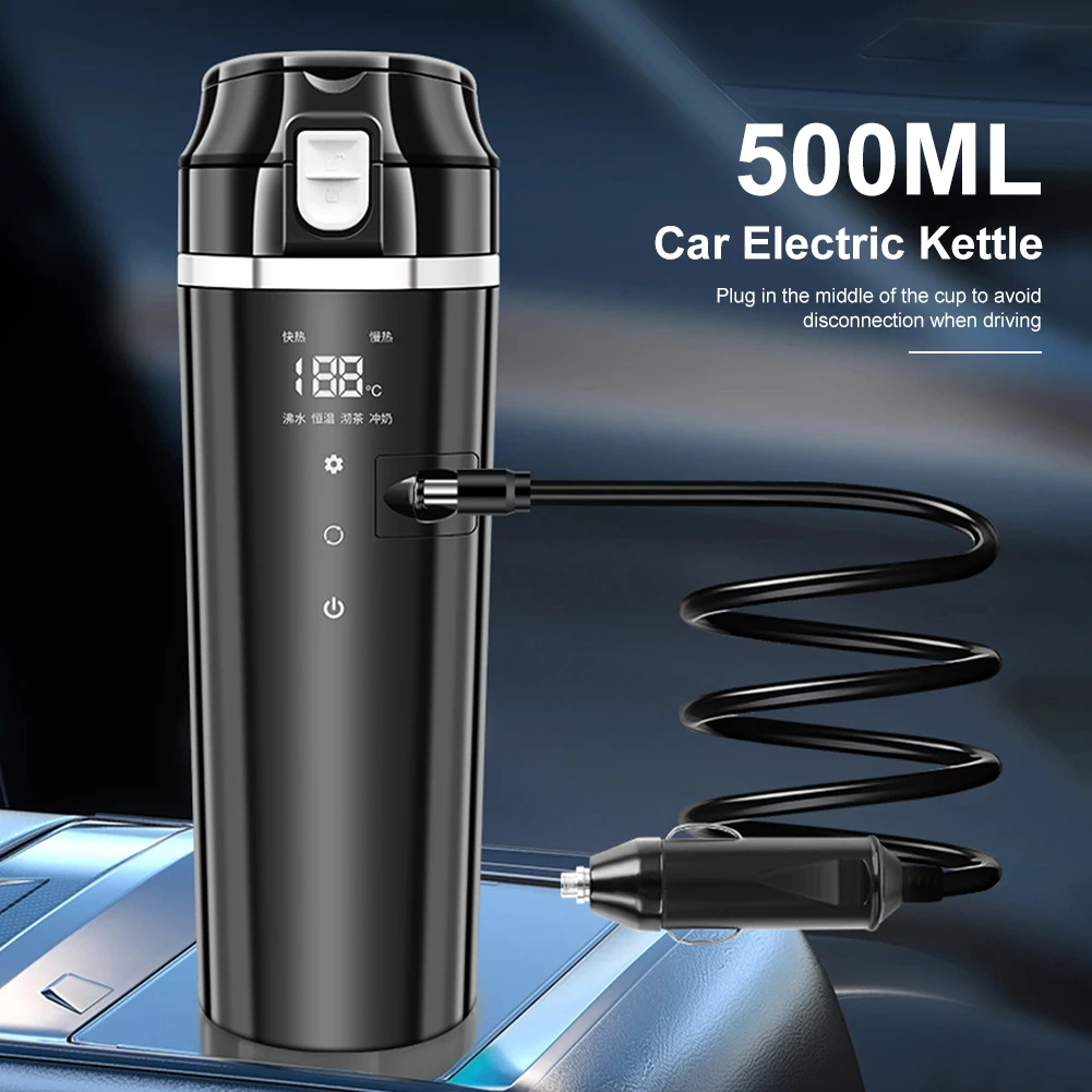 Bollitore Elettrico Per Auto Portatile Da 500Ml Tazza Riscaldante 12/24V Con Display Lcd 4 Modalità Bollitore Per Caffè Caldaia Per Acqua Calda Tazza 