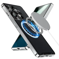 Streamlined Frosted Metal Frame Shell with Aerospace Aluminum Alloy and Magnetic Translucent Cover for OnePlus 13 (Silver)