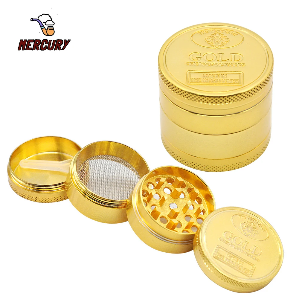 Gold Style Grass Grinders for Smoking 40mm/50mm/63mm 4 Layer Herb Grinder with Cleaning Brush Tobacco Pipes Smoking Accessories