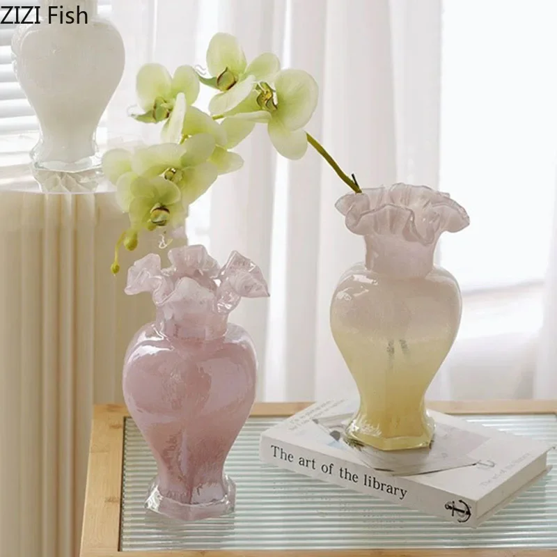 Gradient Color Glass Vase Crafts Artificial Flowers Decorative