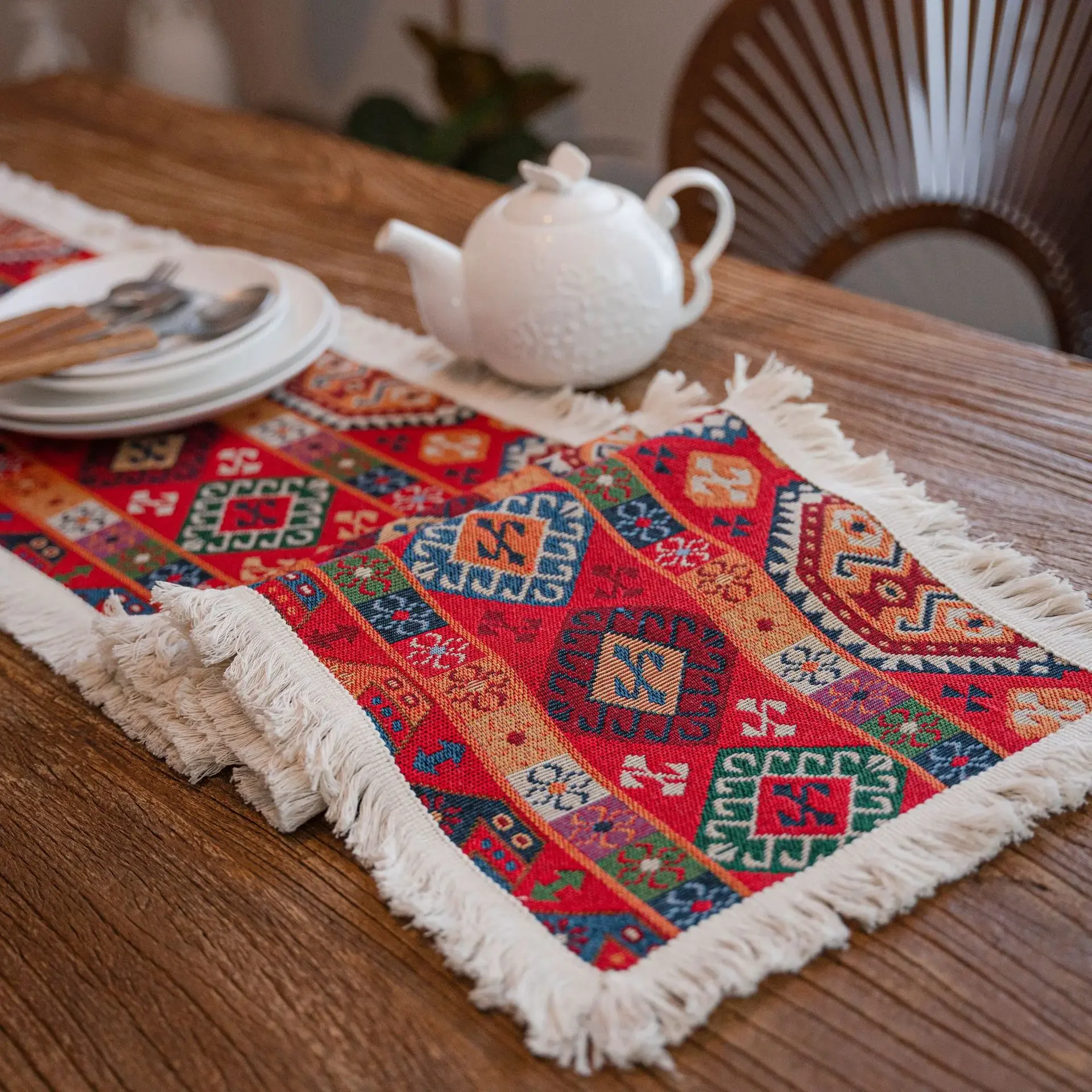 

Boho Place Mats for Dining Table Mat 30x40cm Farmhouse Home Decor Vintage Wedding Rustic Tassel Fabric Placemat Bohemian Decor