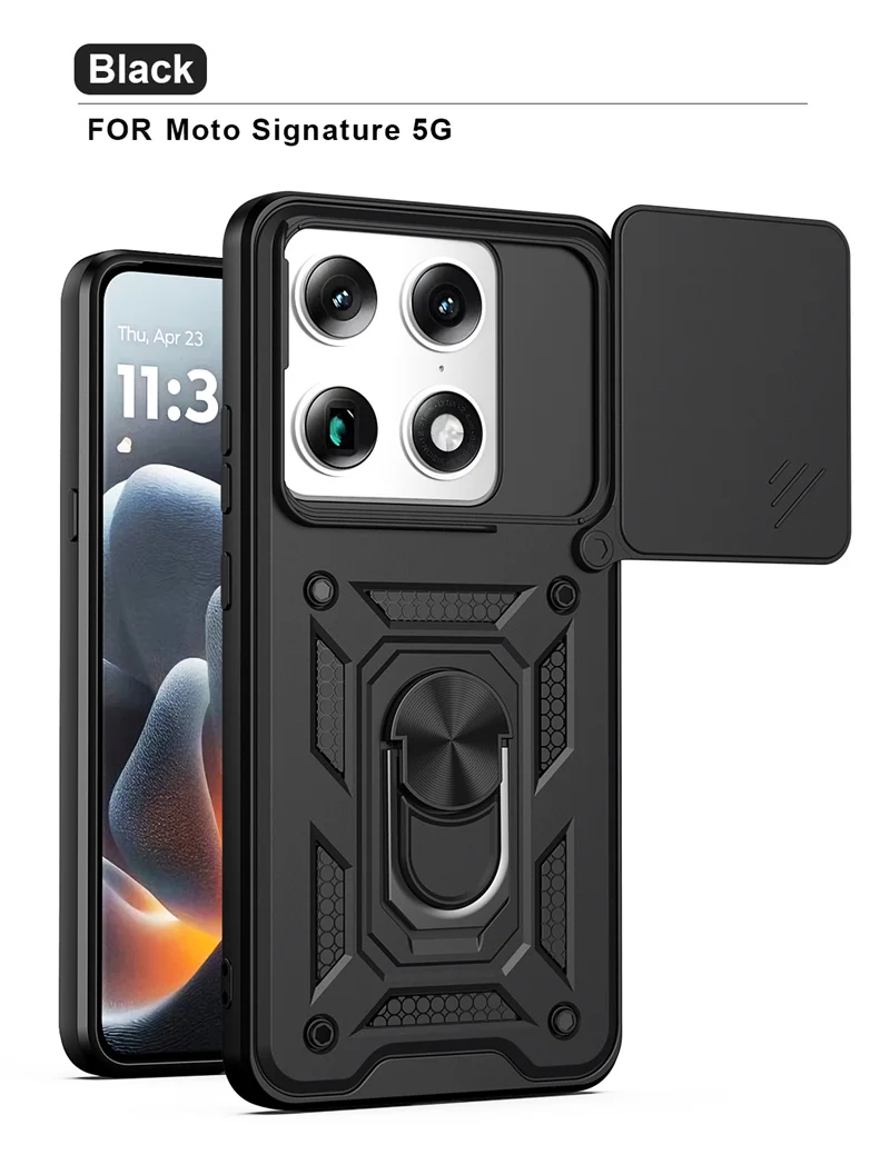 Motorola Signature 5G Slide Camera Protection Armor Case with Magnetic Metal Ring Holder