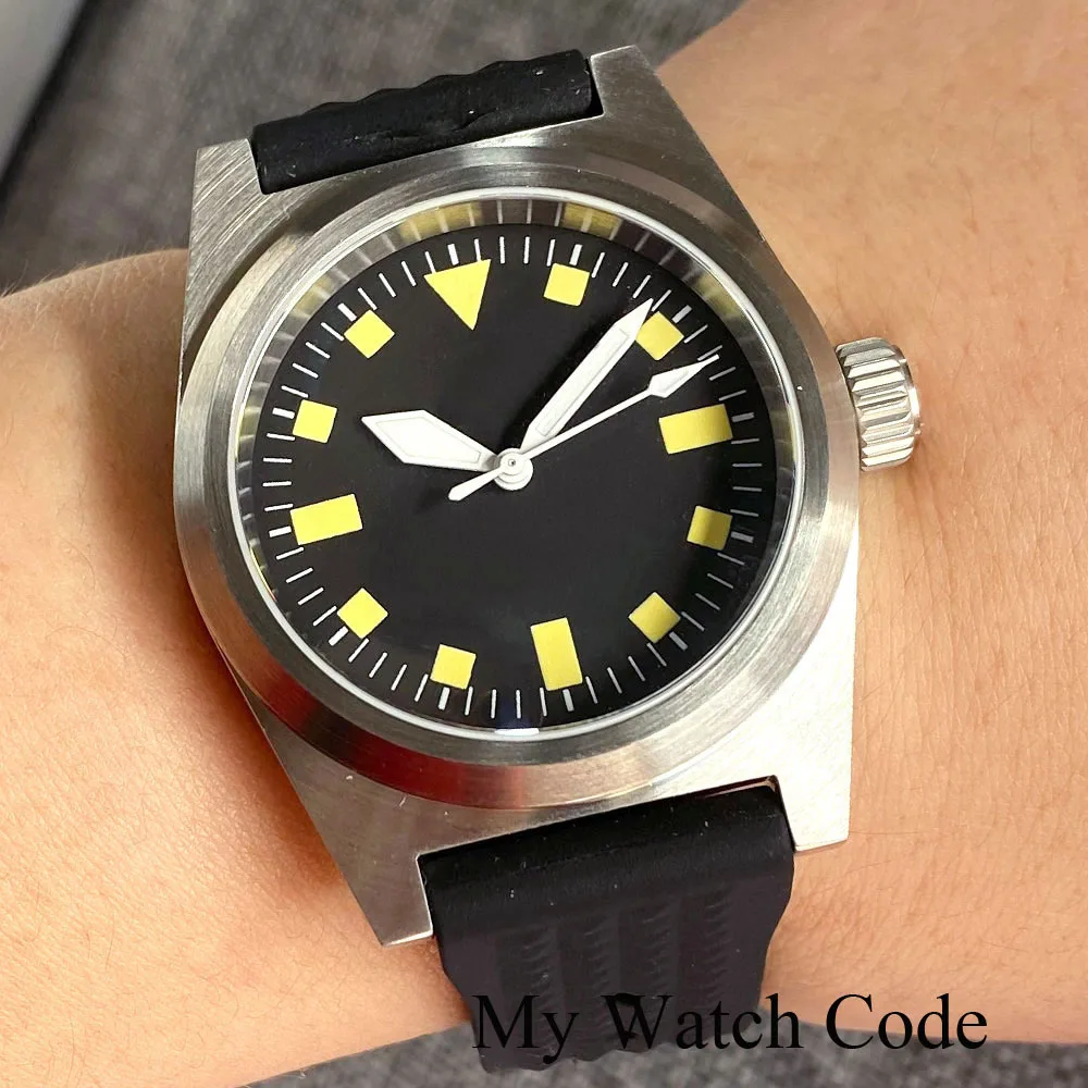 Tandorio Diving 38mm 62mas NH35A Automatic Men Watch Yellow Markers Pilot Watches AR Domed Sapphire White Hand 20Bar Luminous