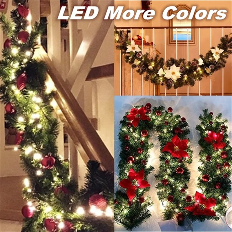 

New 2.7M Christmas Decorations Garland Decoration Rattan Lights Wreath Decorated Mantel Fireplace Stairs Wall Door Decor