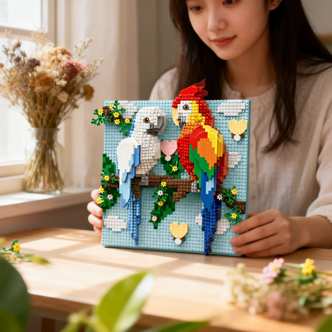KNEW BUILT Chameleon, Parrot, kreative 3D-Tier-Wandmalerei, Mikrobausteine – DIY-Desktop-Dekoration, Puzzle-Spielzeug, Weihnachts- und Geburtstagsgeschenk