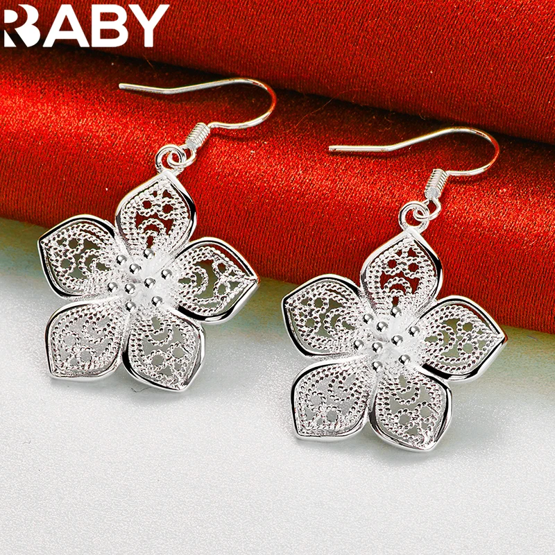 925 Sterling Silver Pretty Exquisite Flower Drop Earrings For Woman Charm Wedding Party Engagement Accessories Fashion Jewelry