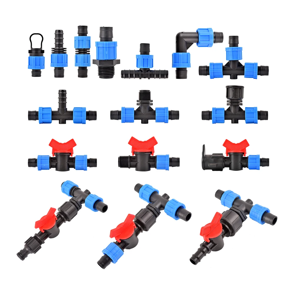 

5Pcs Drip Irrigation Tape Shut-Off Valve Elbow Tee End Plug Thread Lock Connector 16mm 5/8'' Agricultural Irrigation