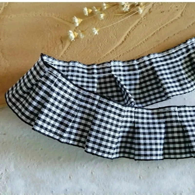 고품질 격자 무늬 리본 주름 레이스 원단, DIY 의류 스커트 크래들 소재 홈 섬유 바느질 애완 동물 장난감 인형 옷 트림