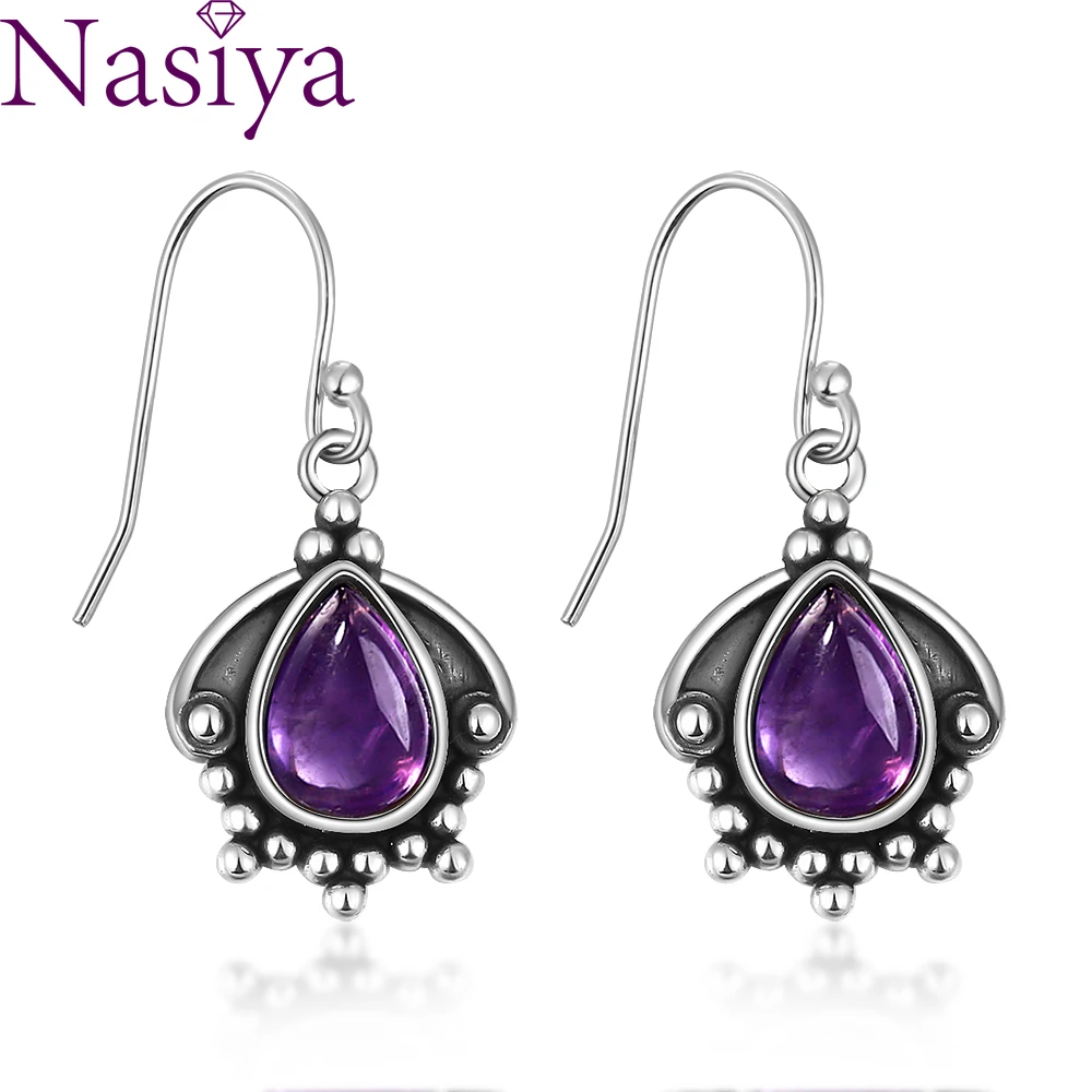 

Fashion Earrings Oval 7X9MM Natural Amethyst Moonstone Poscia Style Vintage Jewelry Party Anniversary Gift Wholesale