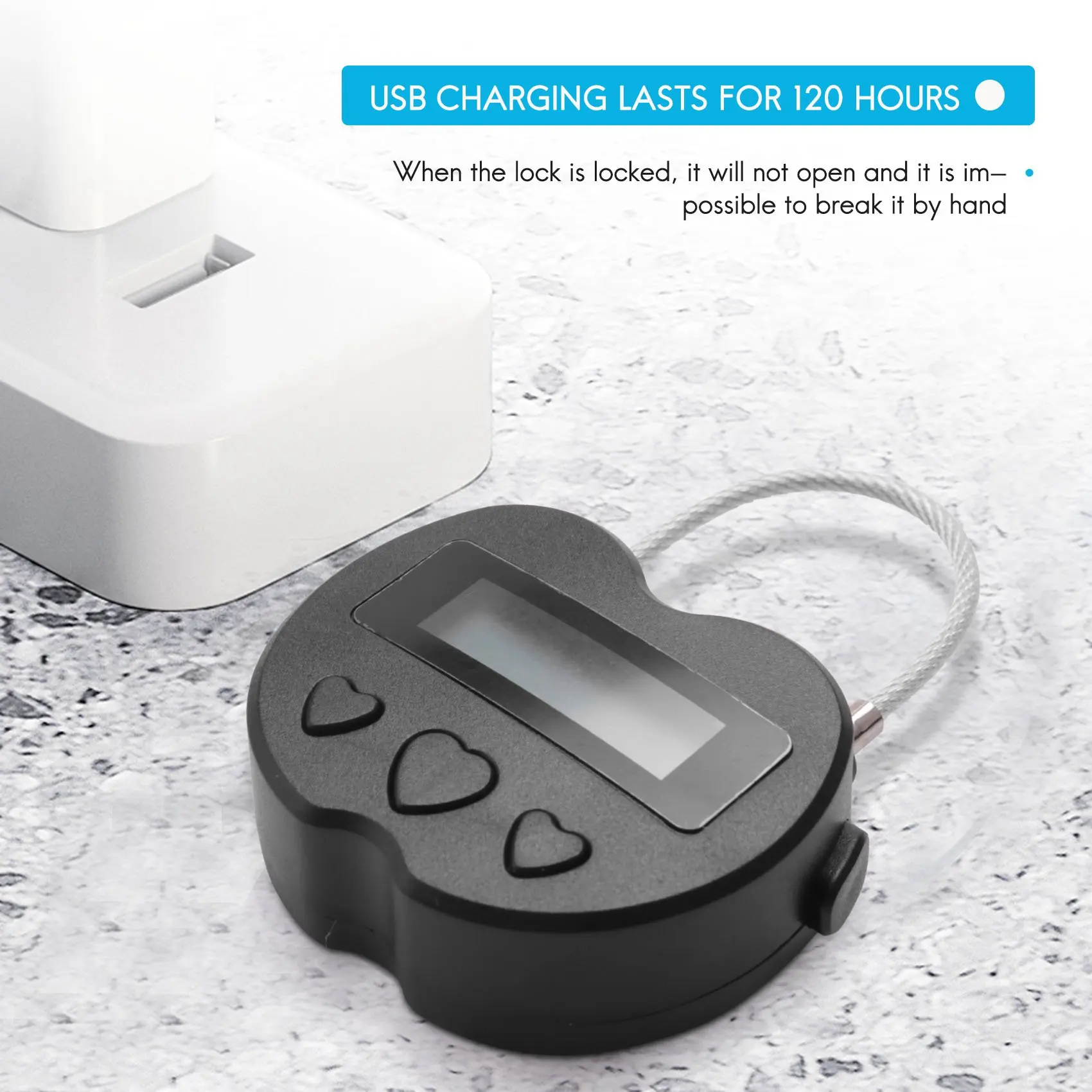 Smart Time Lock LCD Display Time Lock USB Rechargeable Temporary Timer Padlock Travel Electronic Timer Black smart time lock