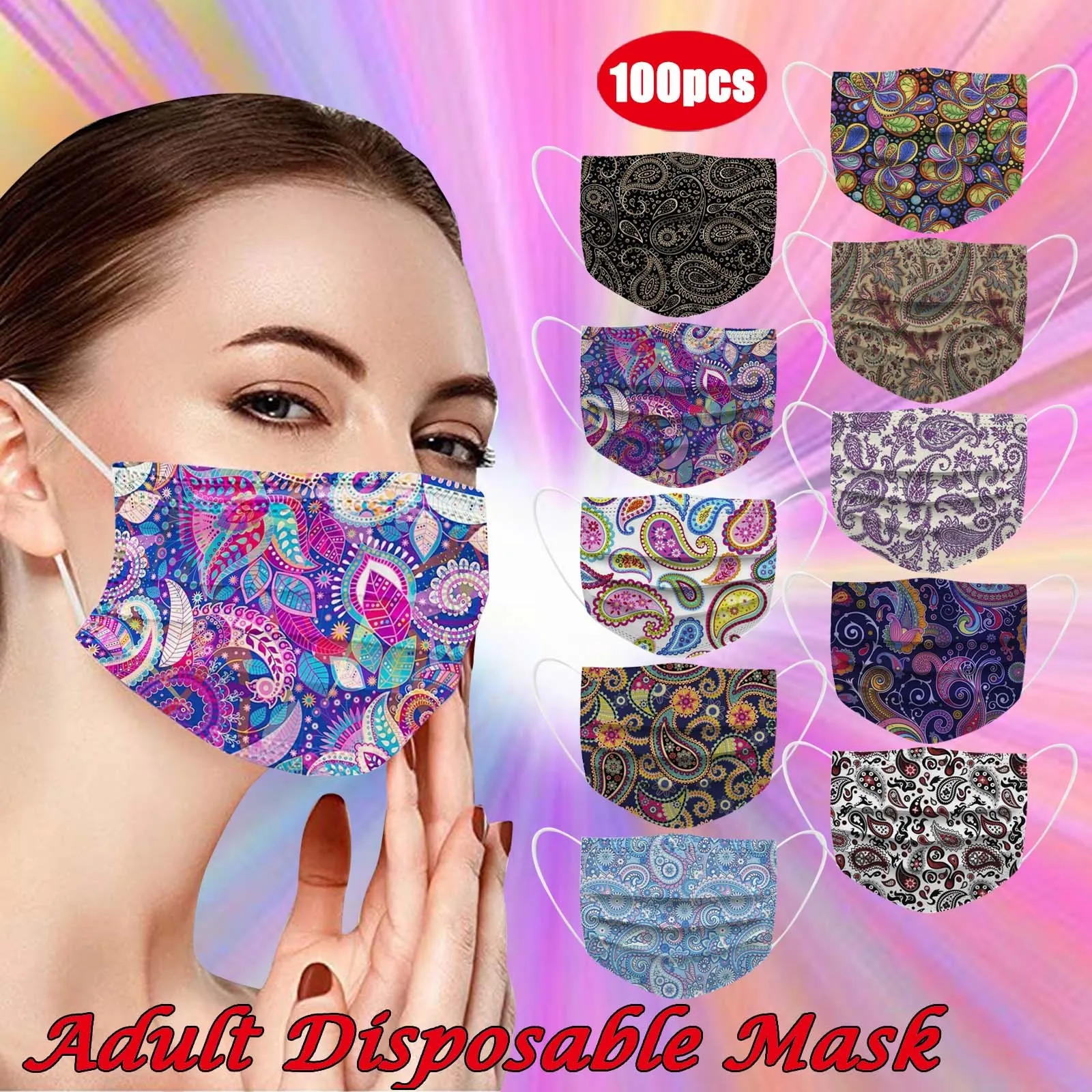 100pcs Adult'S Maskprint Disposable Face Mask Industrial 3ply Ear Loop Mascarilla Para Polvo Cubre Bocas Desechables Disposable 3