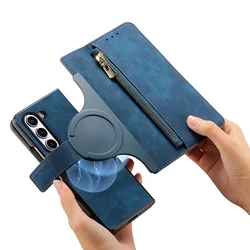 Magnetic Full Protection PU Leather Wallet Phone Case with Flip Card Holder and Shockproof Design - Galaxy Z Fold 3 (Blue)
