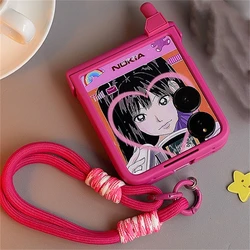 Kawaii Mobile Phone Case with Strap - Cute Girl Design for Xiaomi Mix Flip (RoseRed)