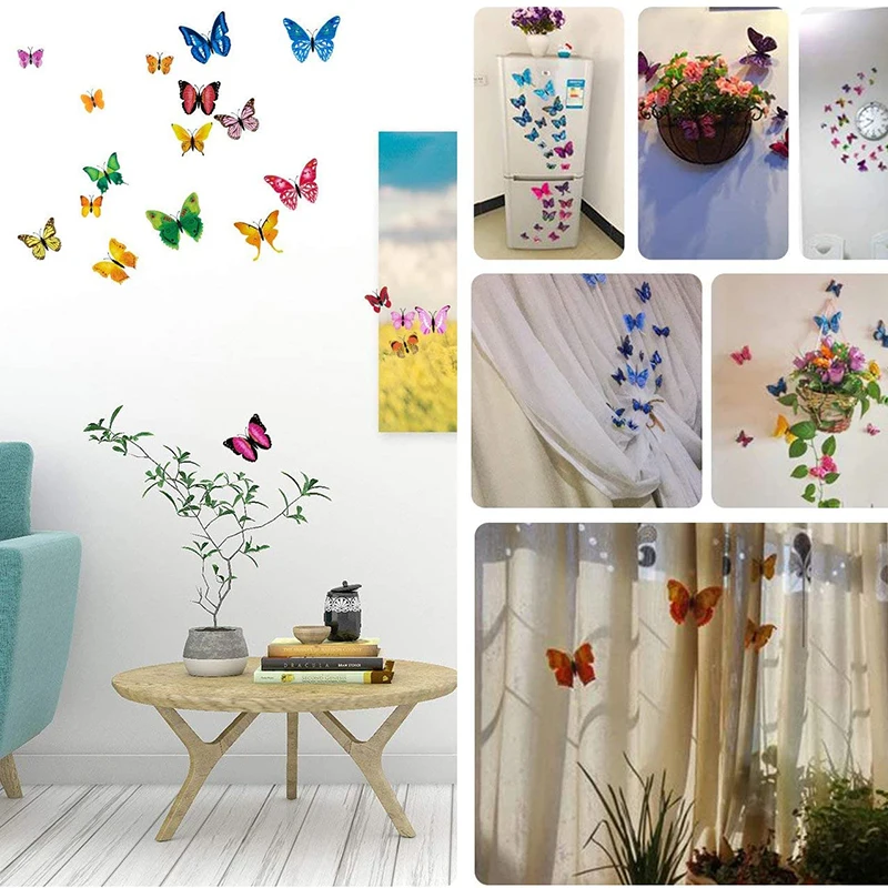 New 12pcs/bag 3D Butterfly Wall Decal Paper Butterfly Wedding Decoration Magnet Refrigerator Decal Paper Home Room Decoration
