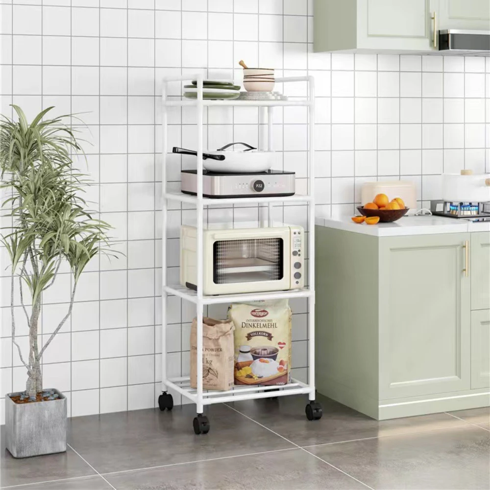 Microwave Storage Racks Multi Layer Floor-Standing Pot Shelf Kitchen Storage Rack Kitchen Trolley with Pulleys Easy To Assemble