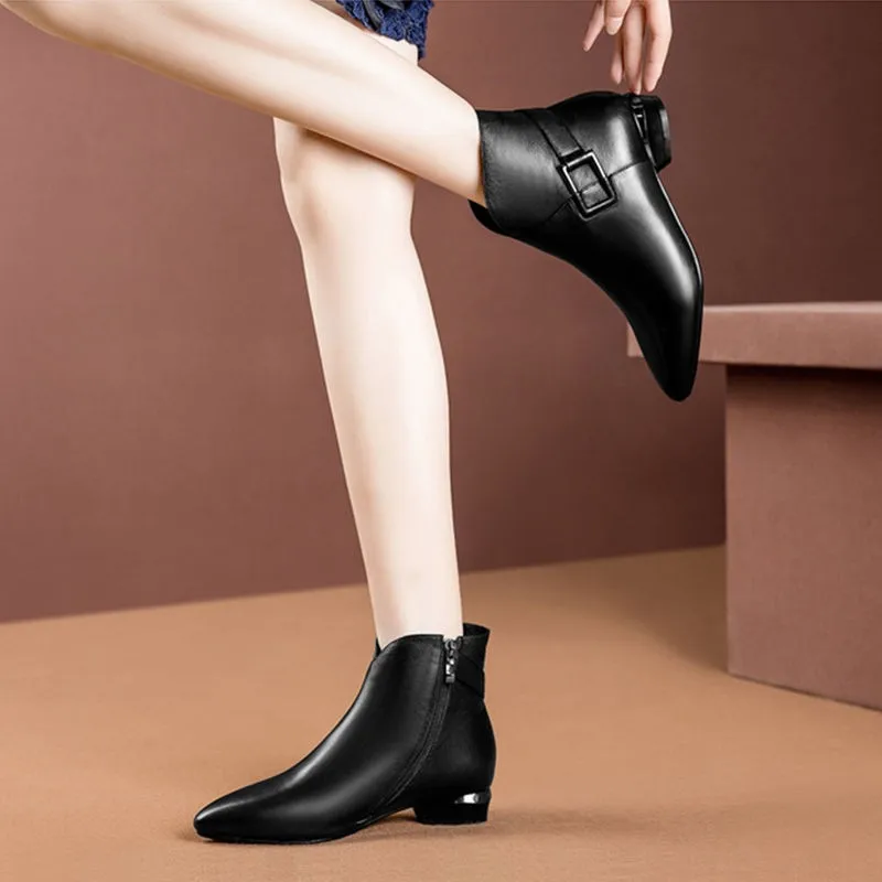 High Quality Women's Boots 2023 Winter Plush Platform Boots Fashion Pointed Toe Zipper Ankle Boots Simple Office Female Shoes