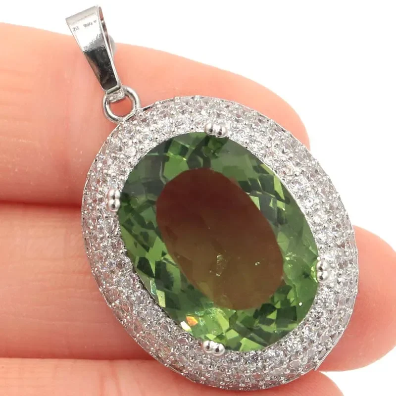8g Customized 925 SOLID STERLING SILVER  PENDANT Dazzling Mystical Topaz Green Amethyst Golden Citrine Pink Kunzite White CZ Wom