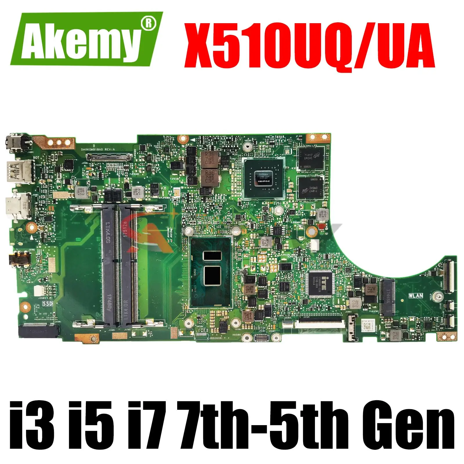 Placa-mãe do Portátil para Asus Mainboard X510un X510ur X510unr X510uq X510u S510u X510uf i3 i5 i7 7ª ou 8ª Geração Cpu