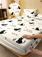 1 Cartoon Cute animal Cat printed matte Fitted Sheet, bedroom printed bed cover, bedding (excluding pillowcases) 1