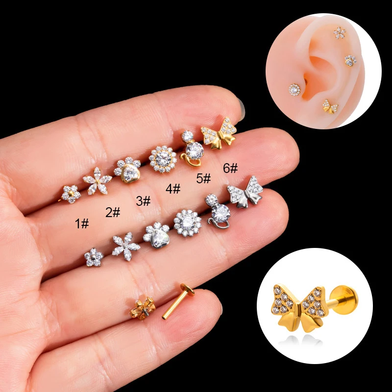 1PCG23TitaniumEarStudsPiercingLabretInternalThreadLipStud