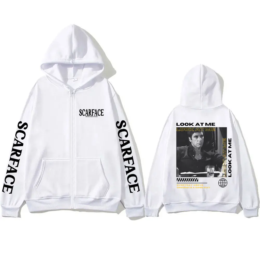 Classic Movie Scarface Look At Me Zipper Hoodie Vintage Al Pacino Tony Montana Hoodies Men Women Casual Oversized Zip Up Jacket