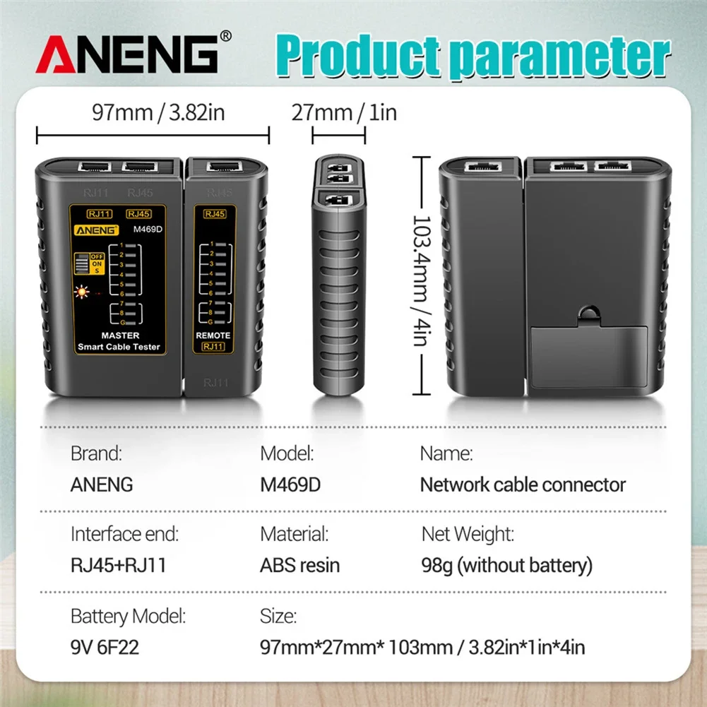 Network Cable Tester ANENG M469D Network Cable Tester RJ45 RJ11 LAN Telephone Line Tracker