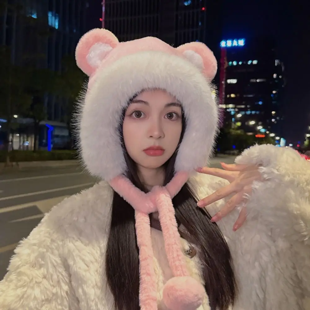 여성용 귀여운 겨울 모자, 레이스 모직 곰 귀 모자, 귀 보호 버킷 모자, 패션 신제품