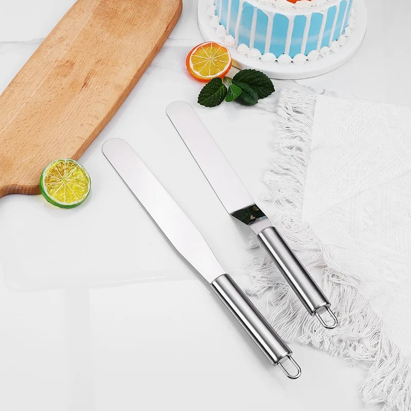 FAIS DU 8 بوصة الفولاذ المقاوم للصدأ كريم الجليد صقيع ملعقة المحمولة كريم ملعقة للكعكة DIY بها بنفسك أدوات تزيين الكعكة