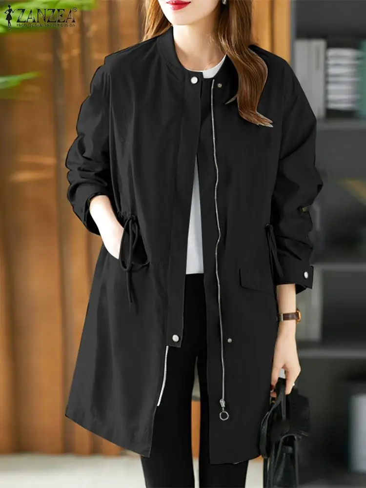 

ZANZEA Fashion Street Windbreaker Woman Long Sleeve O-Neck Coats Elegant OL Work Jackets Autumn Casual Solid Outwear Oversized