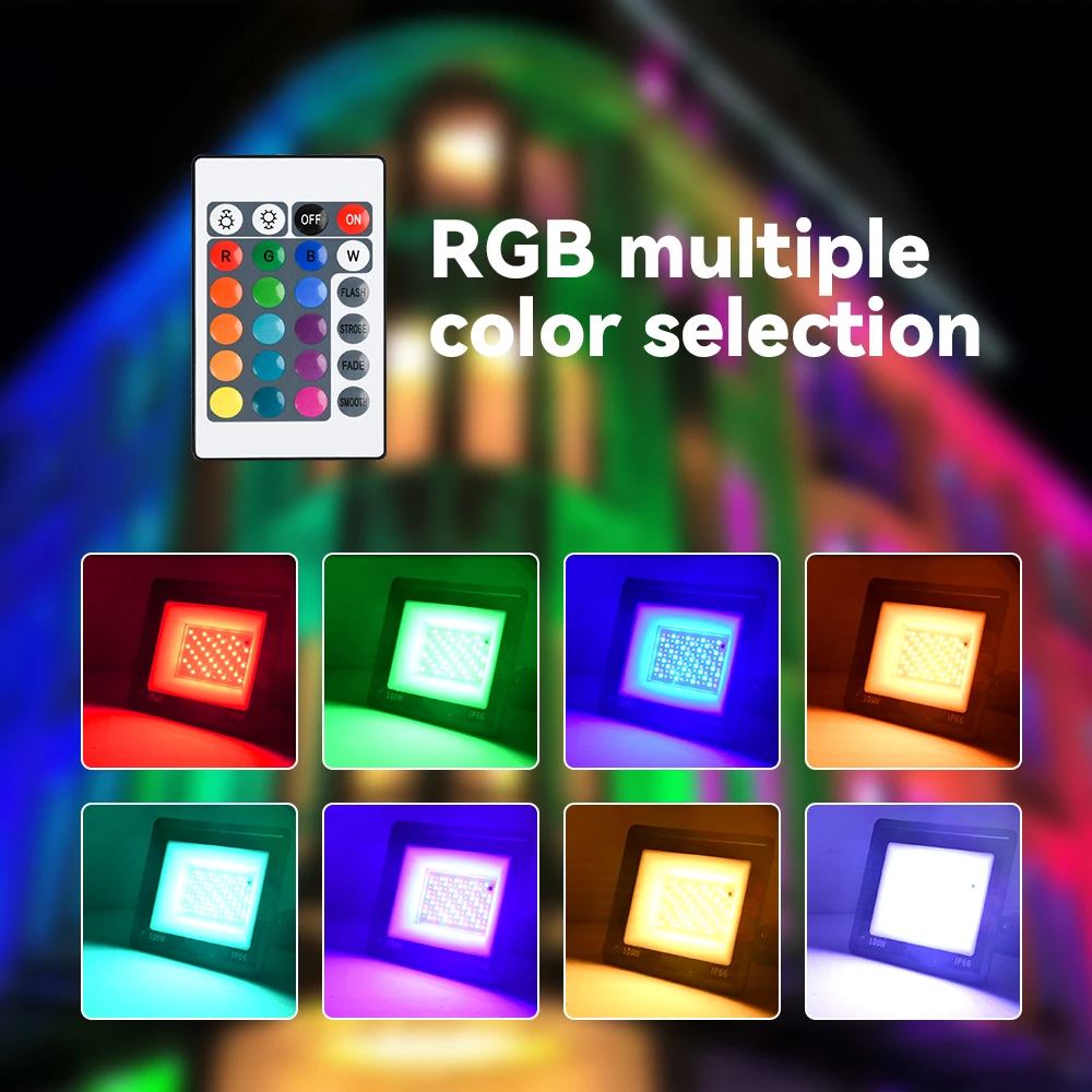 LED Flood Light RGB LED Floodlight Reflector Outdoor Lighting 220V 30W 50W 100W IP66 Waterproof Outdoor RGB Spotlight Lamps Landscape Lighting