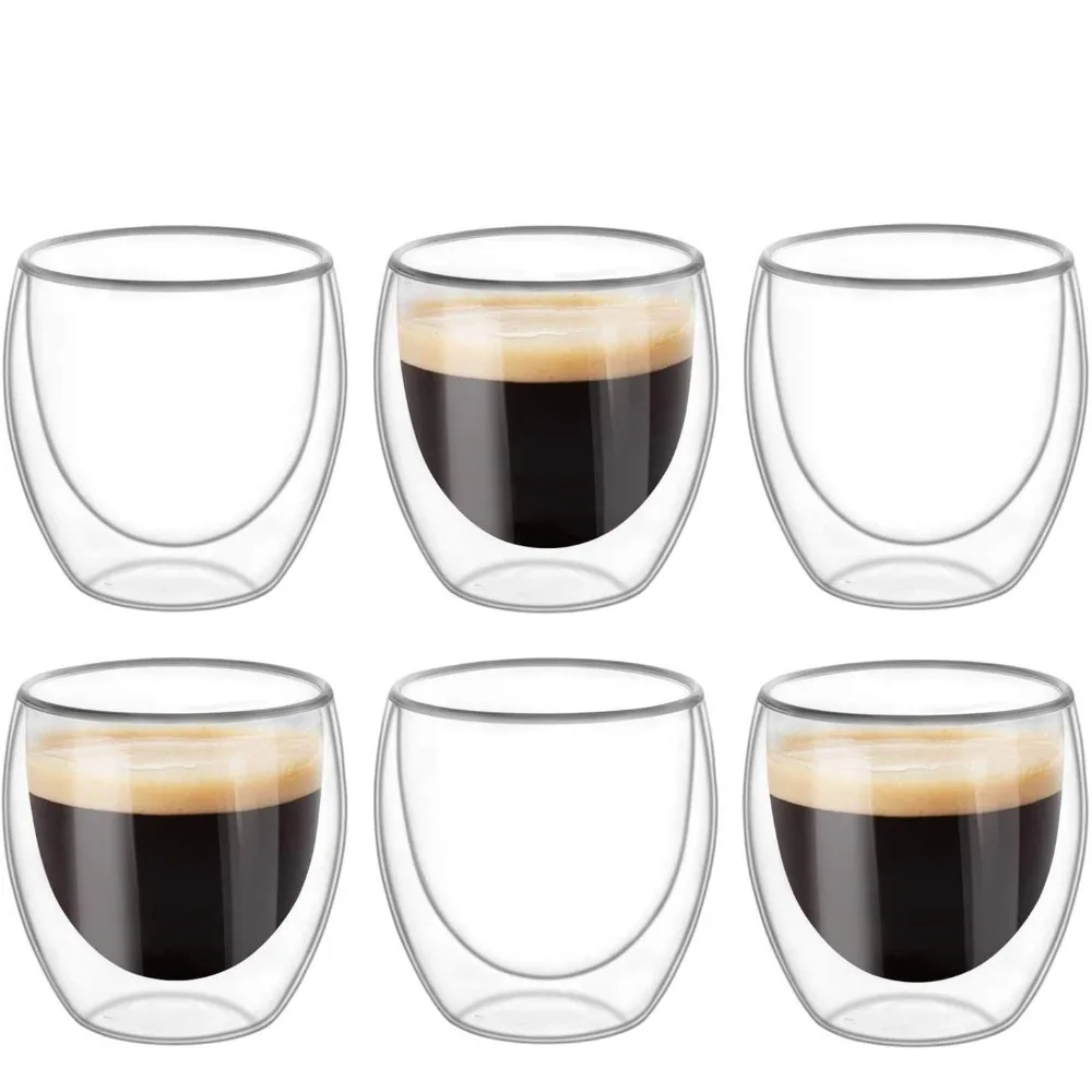 Double Walled Glass Coffee Cups PC 2/4/6 80ML/250ML/350ML/450ML for Hot Cold coffee glass cup,glass mug,heat resistant coffee glass cup,glass tea cup,glass coffee mug,glass cup