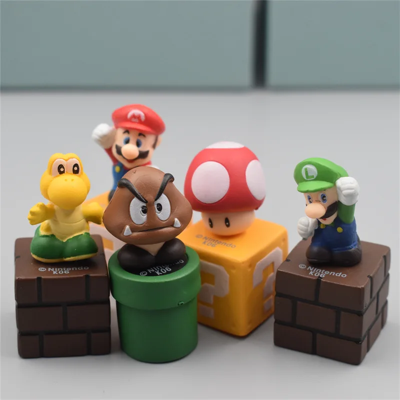 1Set Super Mario Bros Action Figures Yoshi Wario Bowser Mushroom Model Doll Toys For Boys Anime Cake Decoration Regali Di Natale