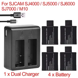 4pcs 900mah SJ4000 battery + 1 x Dual charger For SJCAM SJ4000 SJ5000 SJ6000 SJ8000 M10 Digital Camera BATTERY