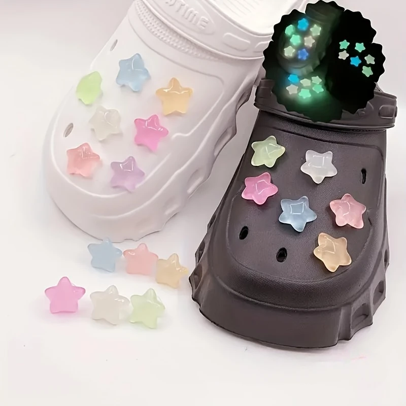 Glow-in-the-Dark Star Shoe Charms Easy Install Fun DIY hole shoes Buckles Hole shoes shoe charms 7/14pcs