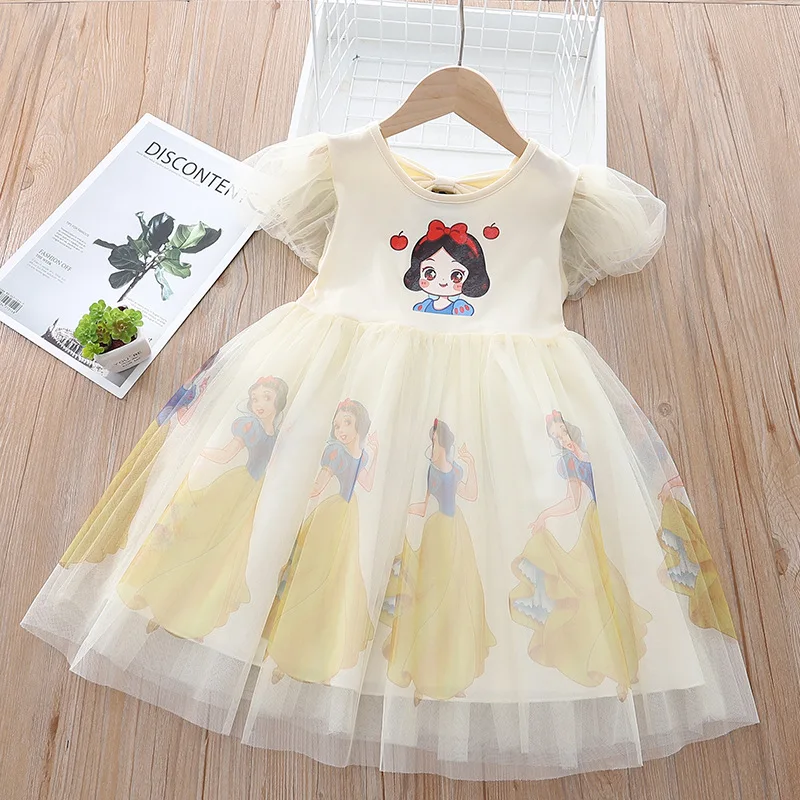 top Dresses Girls Snow White Dress 2022 Summer Frozen Fashion Cartoon Print Puff Sleeve Gauze Dresses Little Girl Toddler Elsa Clothes cocktail dresses