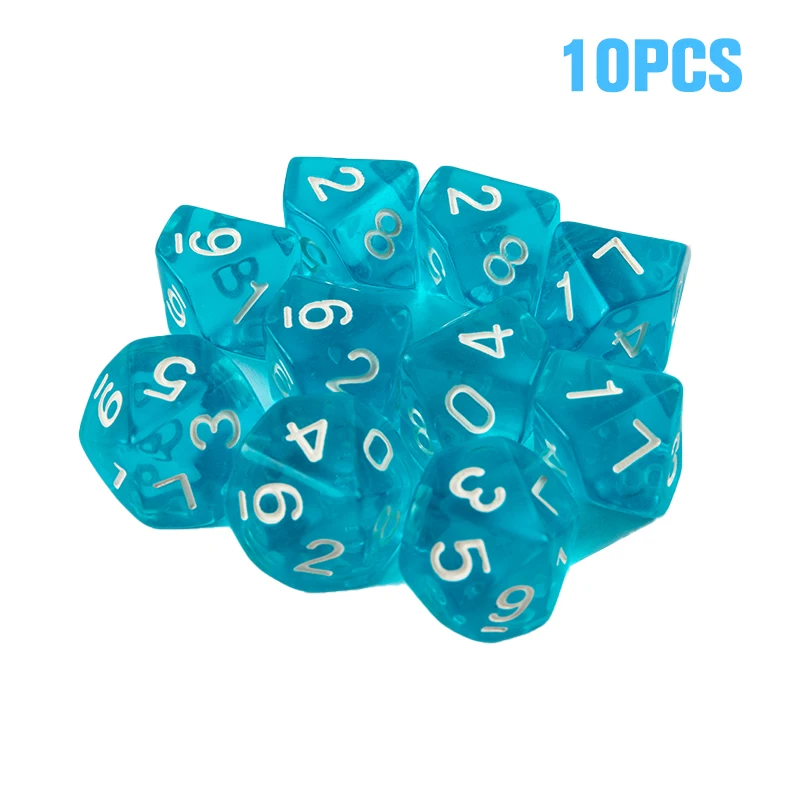 

10PCS 0-9 Transparent Digital Polyhedral Dice Set 10-Sided Dice Entertainment Toys For DND Board Game Role Playing Accessaries