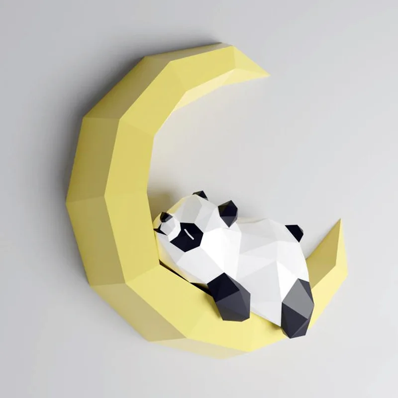 3D PaperCraft DIY Paper Model Asleep Fox Panda Sculpture Moon Home Decorations Puzzles Animal Model Origami Adult Toy Livingroom